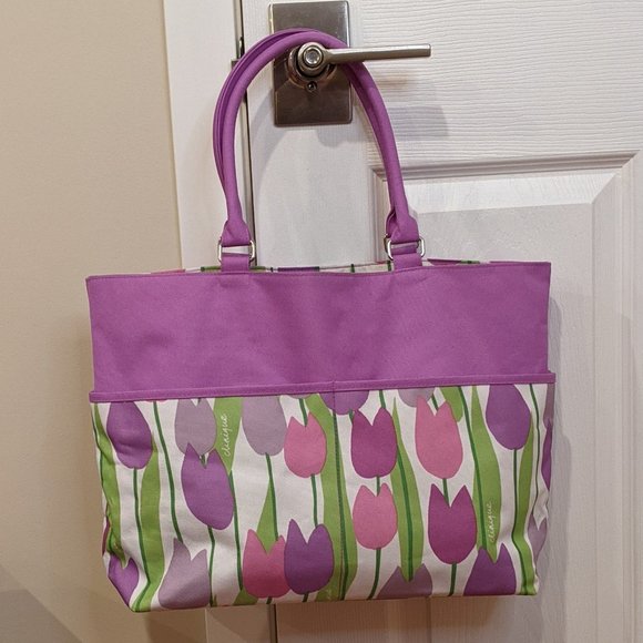 Purple Tulip Print Spring/Summer Tote - Picture 1 of 3
